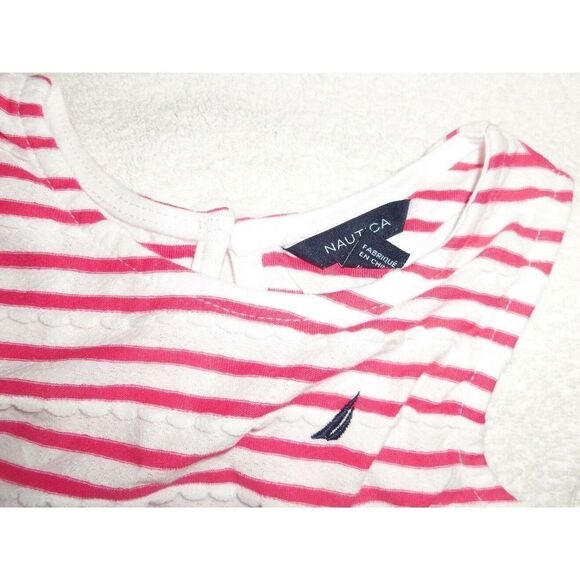 Nautica Girls size 6 Pink and White Striped Scallop Laced Tank Top - Picture 4 of 5